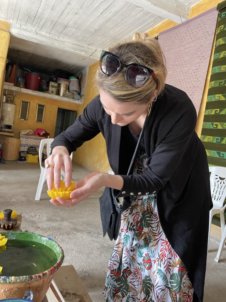 Making handmade beeswax candles in Teotitlan del Valle